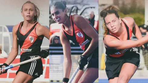 Las tres jugadoras de River que consiguieron la medalla olímpica junto a Las Leonas.