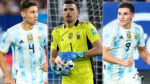 Montiel, Armani y Julián con la camiseta de la Selección Argentina.