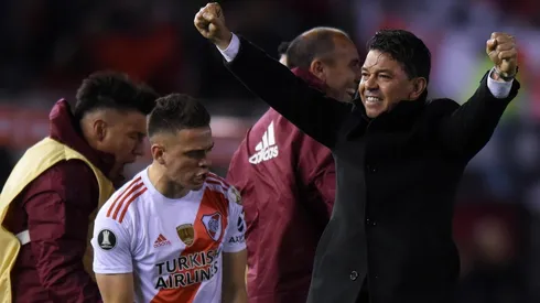 Gallardo y Borré, en el festejo del triunfo del 2019 en el Monumental, en la ida de la semifinal de la Libertadores.