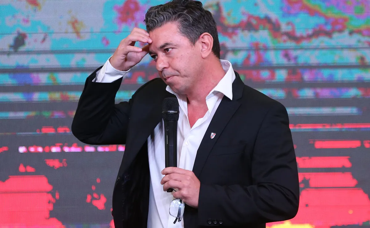 Gallardo en su presentación como DT de River. (Foto: Getty).