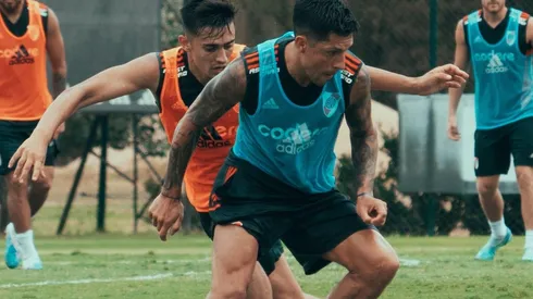 Enzo Pérez y Pablo Solari en el entrenamiento.