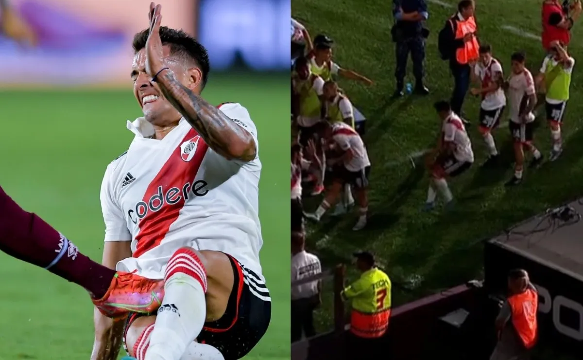 El momento de la agresión a Enzo Díaz, una vez terminado el cotejo.