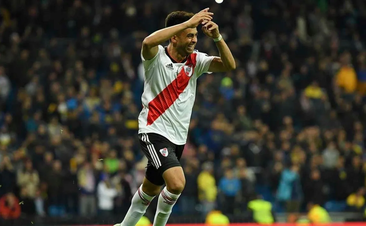 Gonzalo Martínez celebra el tercer gol ante Boca en la final de la Libertadores 2018.