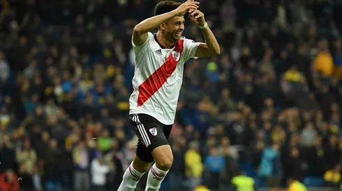 Gonzalo Martínez celebra el tercer gol ante Boca en la final de la Libertadores 2018.