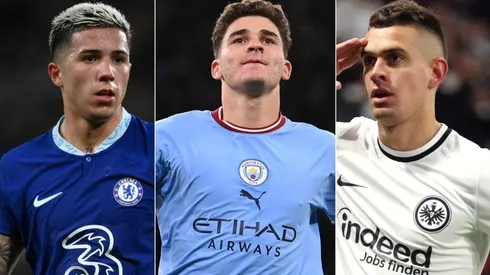 Enzo Fernández, Julián Álvarez y Rafael Santos Borré.