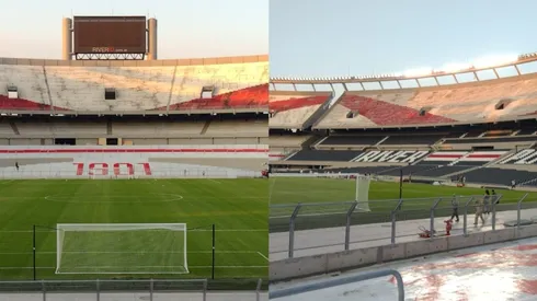 Cae el sol en el Estadio Monumental y resalta el color rojo en las tribunas.