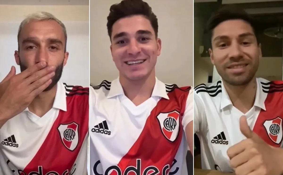Pezzella, Julián y Cachete, parte del agradecimiento por el homenaje a los campeones.