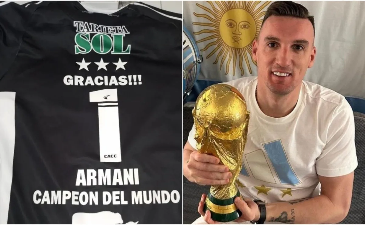 El club santiagueño le preparó una camiseta especial para el único campeón del mundo que juega en la Liga Profesional.