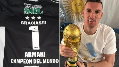 El club santiagueño le preparó una camiseta especial para el único campeón del mundo que juega en la Liga Profesional.