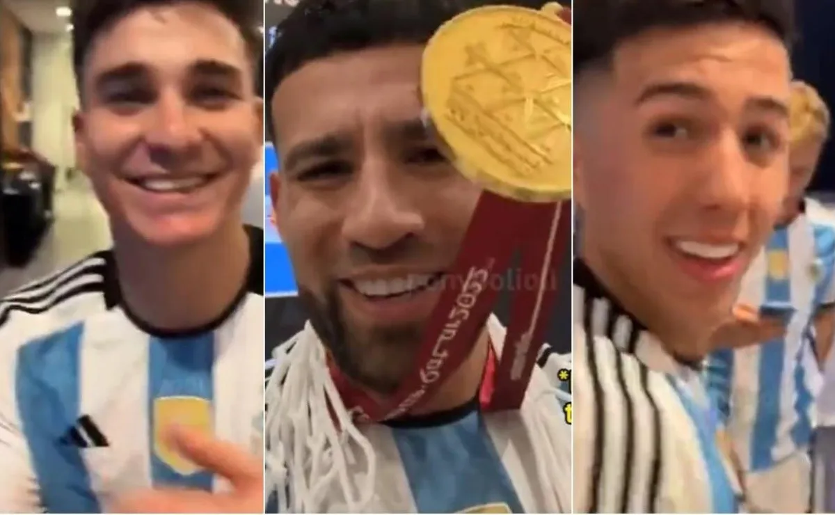 Otamendi, el alma de la fiesta de Argentina en el vestuario.