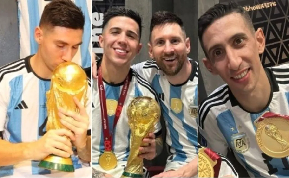 La celebración de los campeones del mundo en el vestuario.