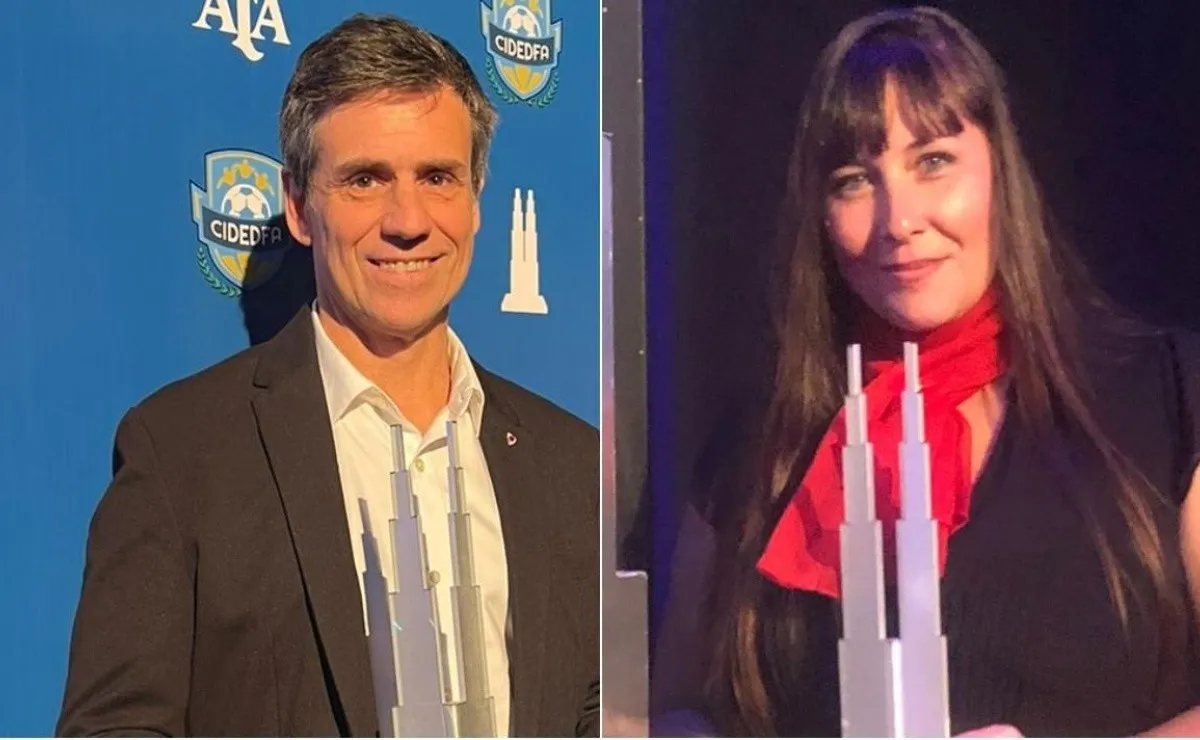 Santiago Poblet Videla, presidente del área de Relaciones Públicas de River y Gabriela Cenóz, presidenta del fútbol femenino.