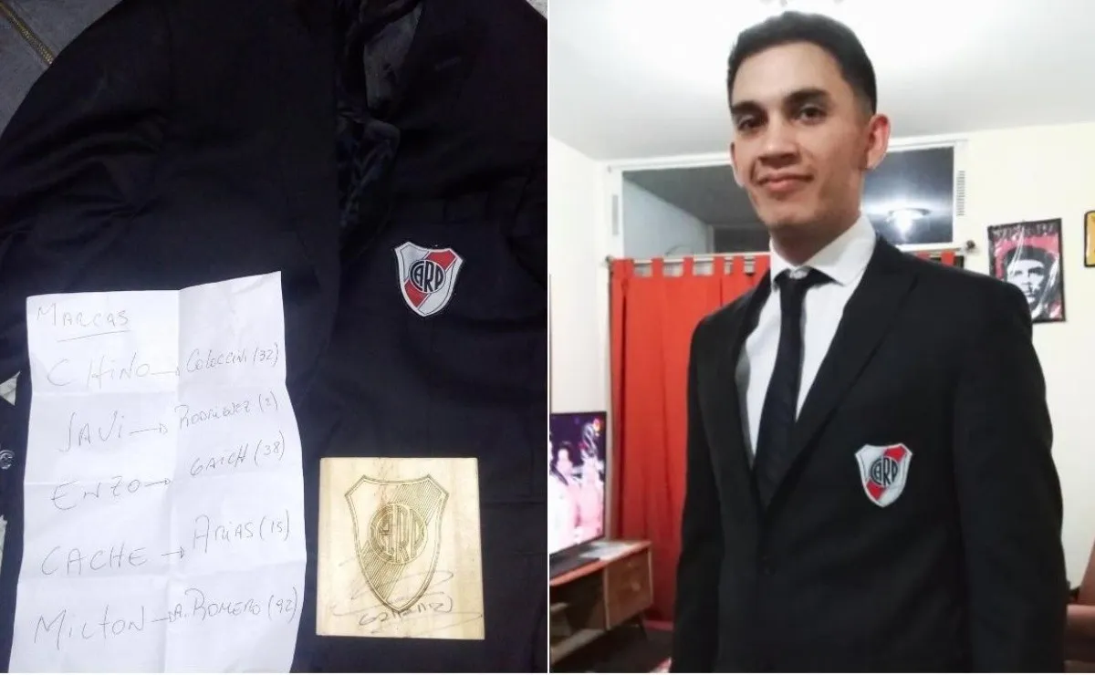 Agustín Islas con el saco del Muñeco, que luego devolvió.