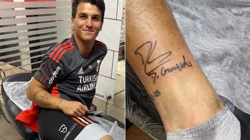 Enzo Evangelista decidió inmortalizar la firma del Muñeco en su pierna derecha.