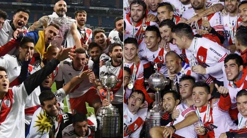 El festejo con la Copa en el Bernabéu y en el Monumental. Ponzio, gran protagonista en ambos títulos.