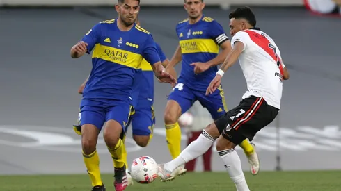 BUENOS AIRES, ARGENTINA – OCTOBER 03: during a match between River Plate and Boca Juniors as part of Torneo Liga Profesional 2021 at Estadio Monumental Antonio Vespucio Liberti on October 3, 2021 in Buenos Aires, Argentina. (Photo by Daniel Jayo/Getty Images)-Not Released (NR)