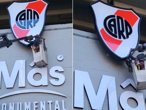 Colocaron el nuevo escudo en el ingreso al Monumental