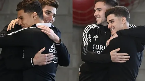 Abrazos por doquier: nadie quiere soltar a Julián en su último día como jugador de River.