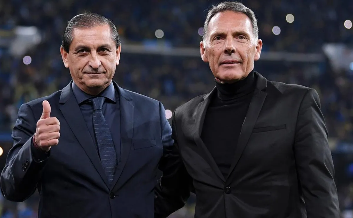 Miguel Ángel Russo junto a Ramón Díaz en el Bernabéu el 9 de diciembre de 2018.