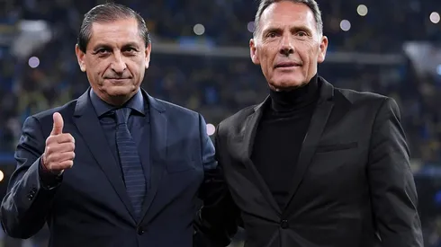Miguel Ángel Russo junto a Ramón Díaz en el Bernabéu el 9 de diciembre de 2018.