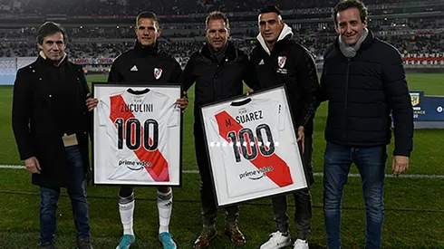 Zuculini y Suárez fueron reconocidos en la previa del partido con Atlético Tucumán en Nuñez.