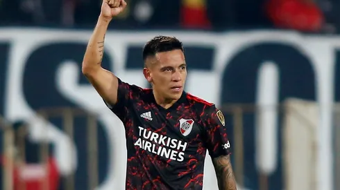 SANTIAGO, CHILE – APRIL 27: Esequiel Barco of River Plate celebrates after scoring the second goal of his team during a match between Colo Colo and River Plate as part of Copa CONMEBOL Libertadores 2022 at Estadio Monumental David Arellano on April 27, 2022 in Santiago, Chile. (Photo by Marcelo Hernandez/Getty Images)-Not Released (NR)