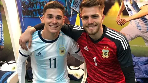 Julián Álvarez y Ezequiel Centurión, juntos en la Selección Sub23.