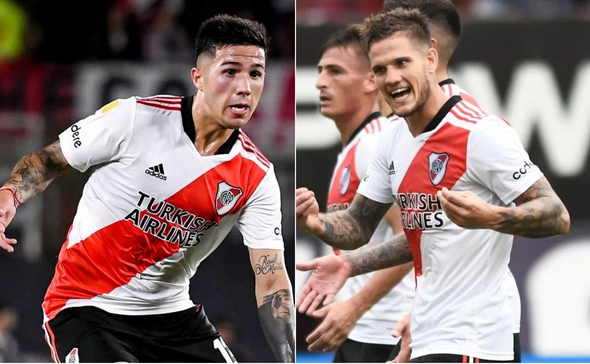 Enzo Fernández y Bruno Zuculini, dos que podrían jugar en el lugar que dejó vacante Enzo Pérez ante Colo Colo por la Copa Libertadores.
