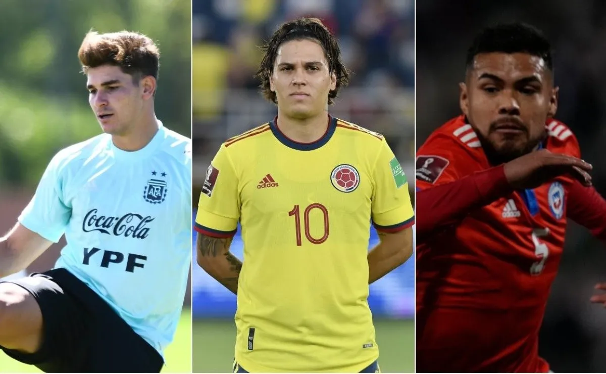 Julián Álvarez, Juanfer Quintero y Paulo Díaz, tres de los seis convocados de River para la última doble fecha de Eliminatorias.