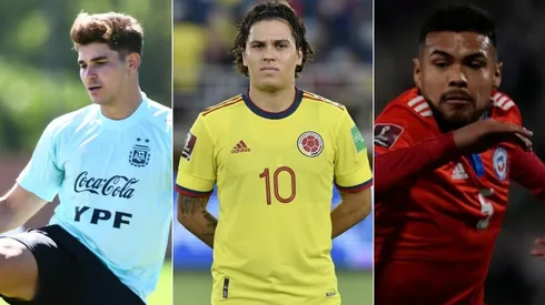 Julián Álvarez, Juanfer Quintero y Paulo Díaz, tres de los seis convocados de River para la última doble fecha de Eliminatorias.