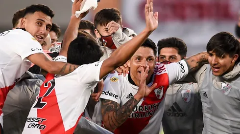 El festejo de los jugadores de River después de ganar el último superclásico en el Monumental.