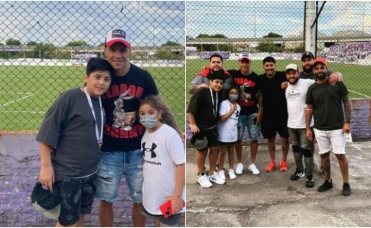 Enzo Pérez estuvo en el estadio de Sacachispas junto a sus hijos