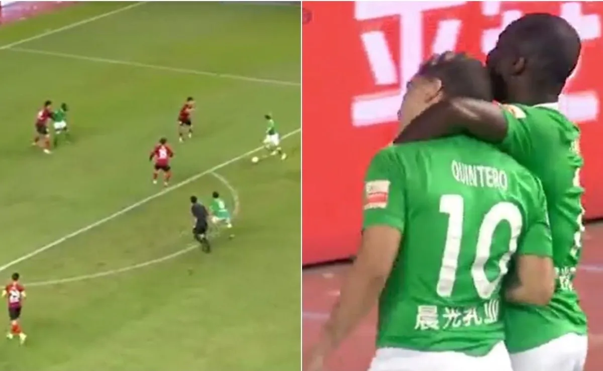 Juan Fernando Quintero convirtió un golazo con el Shenzhen FC.