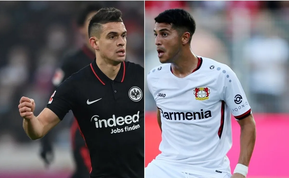 Rafael Borré y Exequiel Palacios se cruzaron en la Bundesliga.