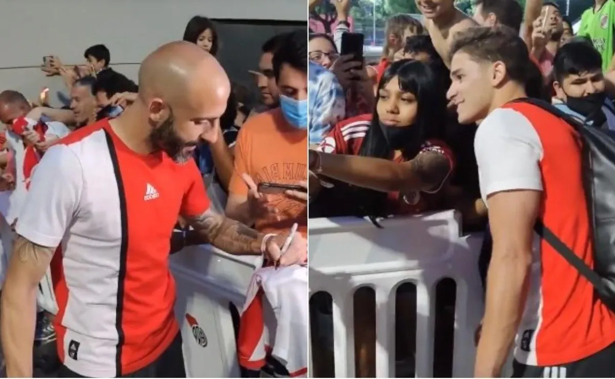 River se entrenó en el Monumental este miércoles por la tarde en la previa al duelo contra Racing y los jugadores saludaron a los hinchas.