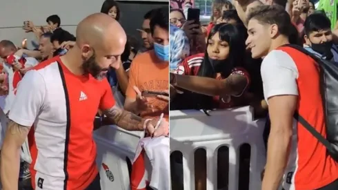 River se entrenó en el Monumental este miércoles por la tarde en la previa al duelo contra Racing y los jugadores saludaron a los hinchas.