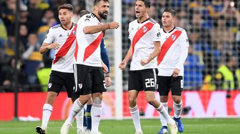 Gonzalo Montiel, Lucas Pratto, Nacho Fernández y Juanfer Quintero, todos futbolistas determinantes para el triunfo en Madrid ante Boca.