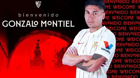 Gonzalo Montiel arribó a Sevilla para firmar su contrato con el elenco andaluz por los próximos cinco años.