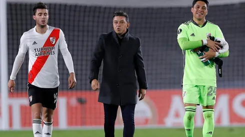 Marcelo Gallardo y un reconocimiento a sus jugadores después del esfuerzo realizado en el partido entre River y Santa Fe por la Copa Libertadores.