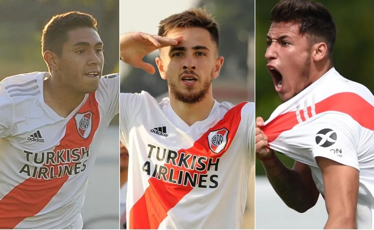 Daniel Lucero, Felipe Peña y Tomás Lecanda, tres de los jugadores de la Reserva de River que irán al banco de suplentes contra Boca por la Copa de la Liga.
