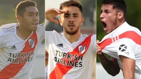 Daniel Lucero, Felipe Peña y Tomás Lecanda, tres de los jugadores de la Reserva de River que irán al banco de suplentes contra Boca por la Copa de la Liga.