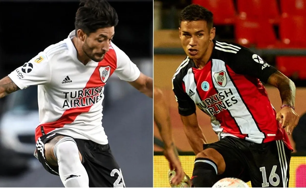 Milton Casco y Alex Vigo pelean por el puesto que dejó Gonzalo Montiel para el partido entre River y Boca por los cuartos de final de la Copa de la Liga Profesional.