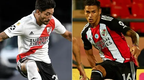 Milton Casco y Alex Vigo pelean por el puesto que dejó Gonzalo Montiel para el partido entre River y Boca por los cuartos de final de la Copa de la Liga Profesional.