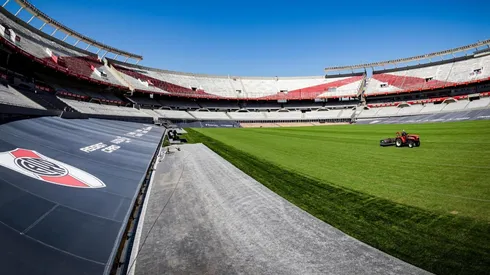 La estrategia de River para mantener de la mejor manera el campo de juego. Cuenta con dos gavilanes que ahuyentan a las palomas que vienen a comerse las semillas del resembrado.