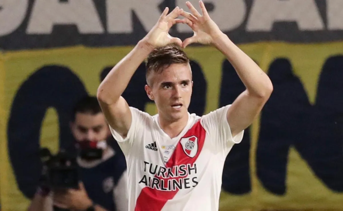 Agustín Palavecino convirtió el tanto de River en la Bombonera para el empate. Fue su debut goleador con el Manto Sagrado.