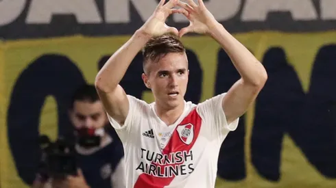 Agustín Palavecino convirtió el tanto de River en la Bombonera para el empate. Fue su debut goleador con el Manto Sagrado.