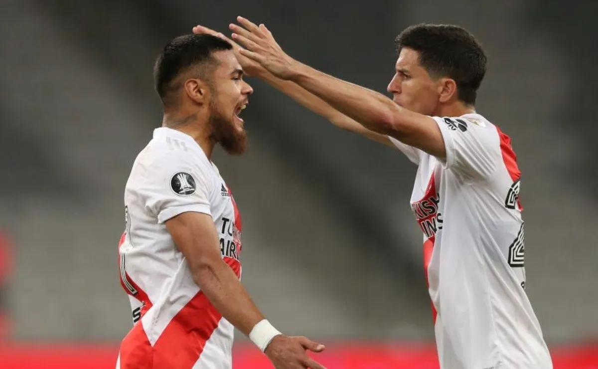 El festejo del gol en el partido de ida.