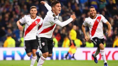 Quintero celebra el gol que ponía en ventaja a River sobre Boca.