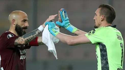 El festejo de los jugadores de River, que sacó una diferencia importante en el primer tiempo.