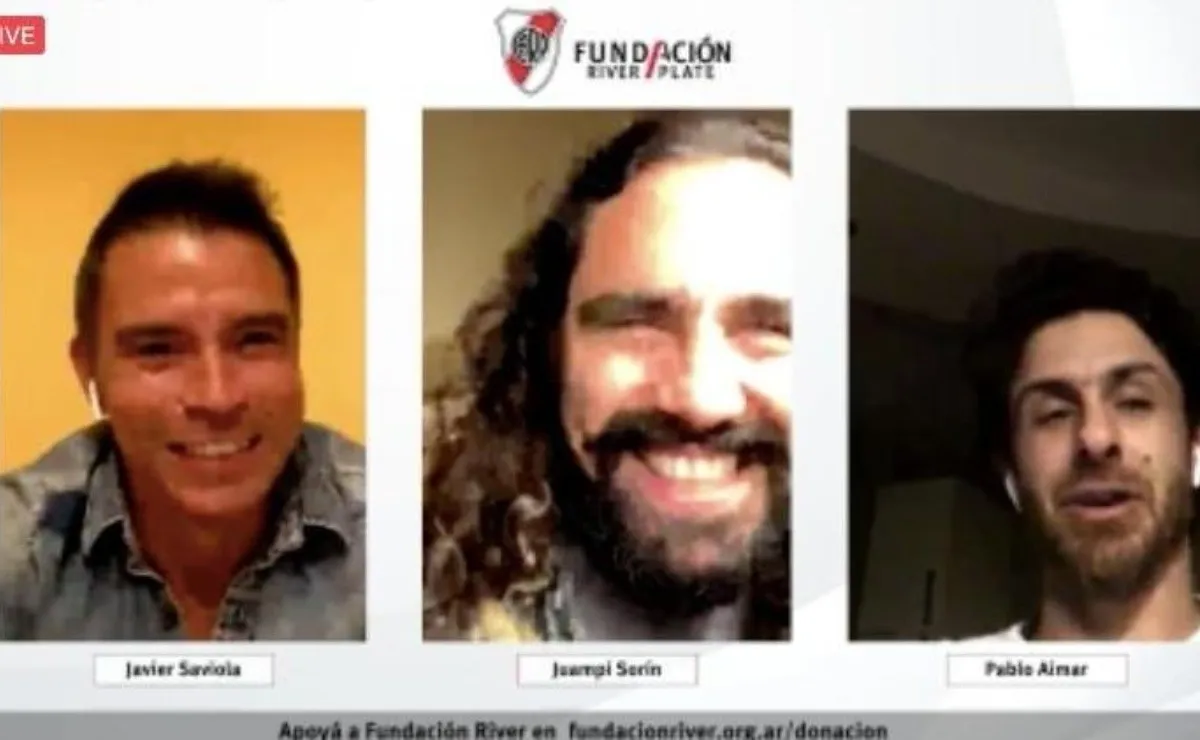 Juan Pablo Sorín, Pablo Aimar y Javier Saviola, en una charla virtual solidaria